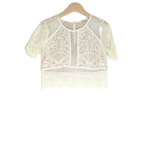 Lovers and Friends - Ella Floral & Polka Dot Lace & Sheer Top in Ivory / Size S